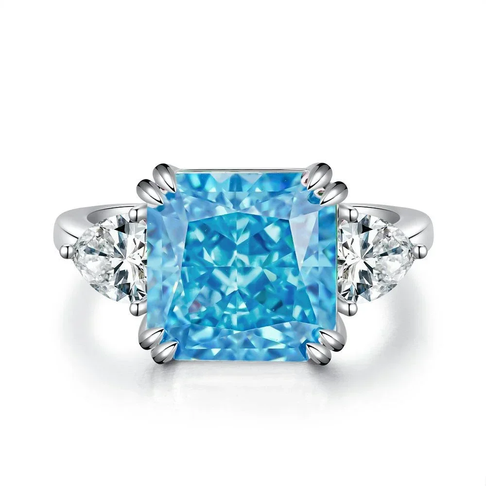 925 Sterling Silver Radiation Cut 5CT Amethyst Pink Blue Jade Sea Blue Lemon Engagement Ring Jewelry Wedding Ring