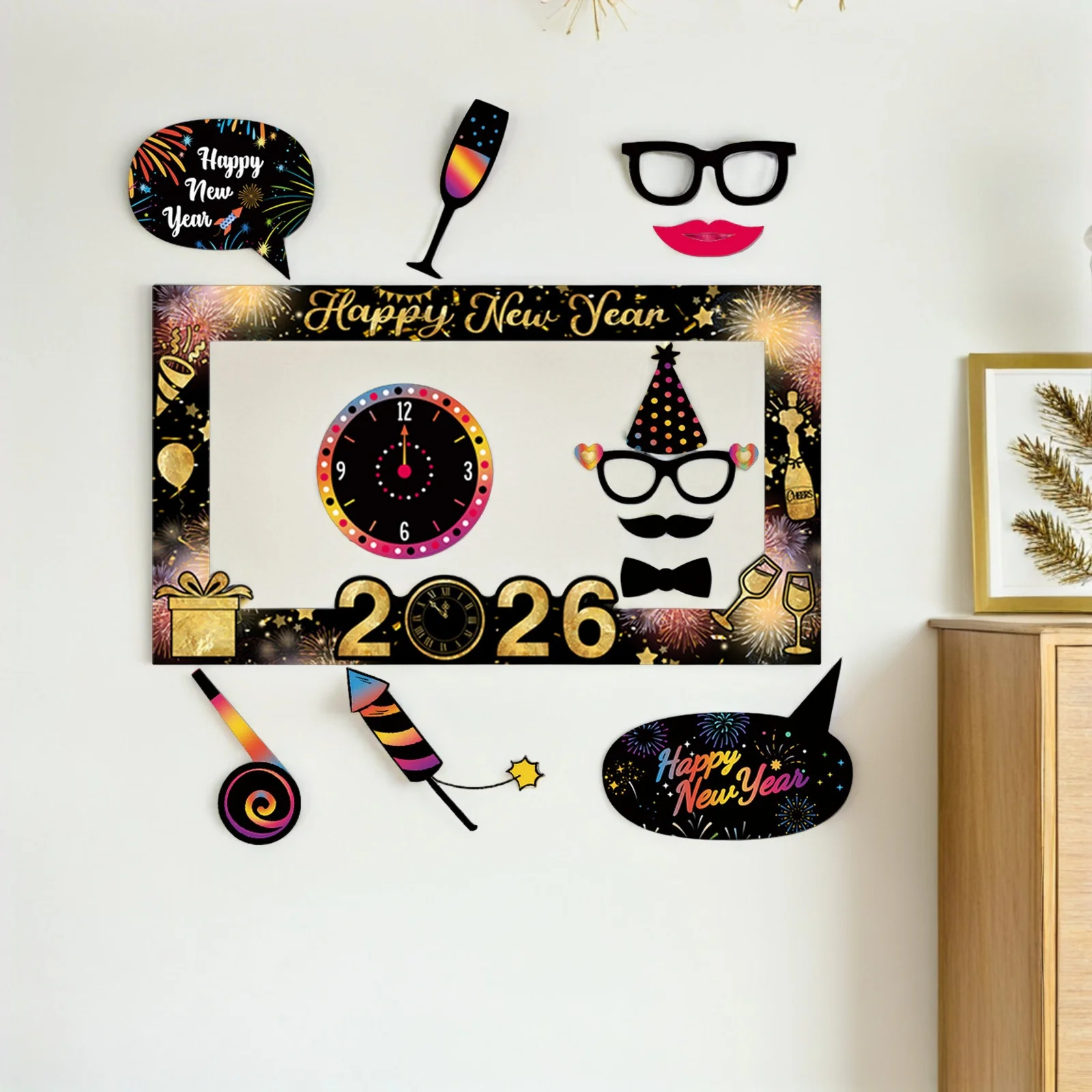 

1Set Happy New Year Photo Frame 2026 Spring Festival Decoration Sturdy Lightweight Kids Friendly Party Favors Vibrant New Year