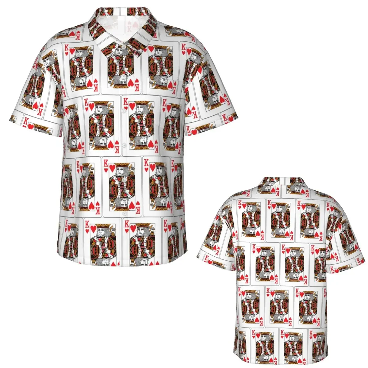 King Of Hearts Poker Playing Card Hawaiian Shirts Fashion Men Short Sleeve Shirt for Summer Beach Men's Lapel Tops