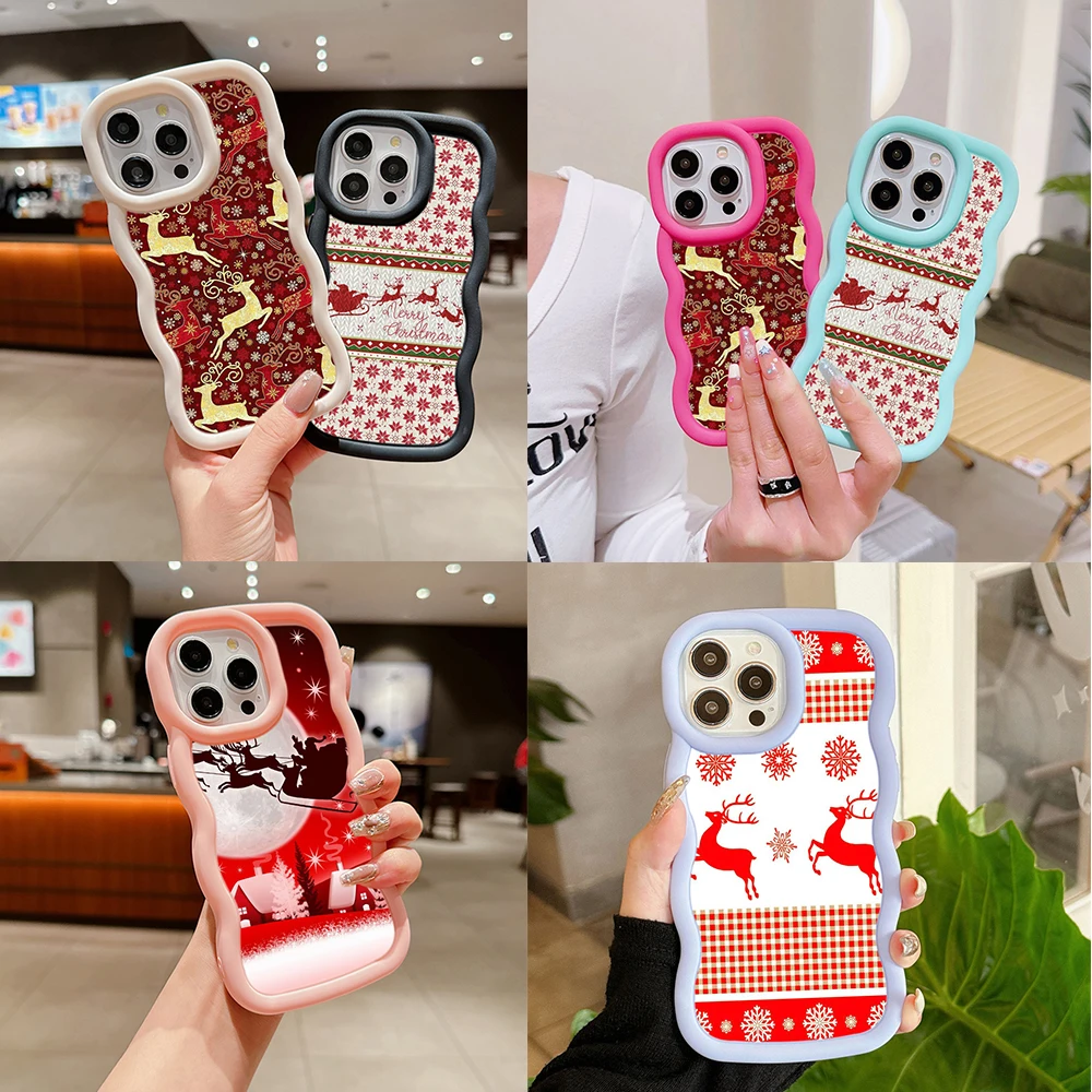 Samsung A16 5G A23 A13 A53 A04S M23 F23 5G Soft Phone Case Macaron Big wave Cover SS196 Happy New Year Merry Christmas