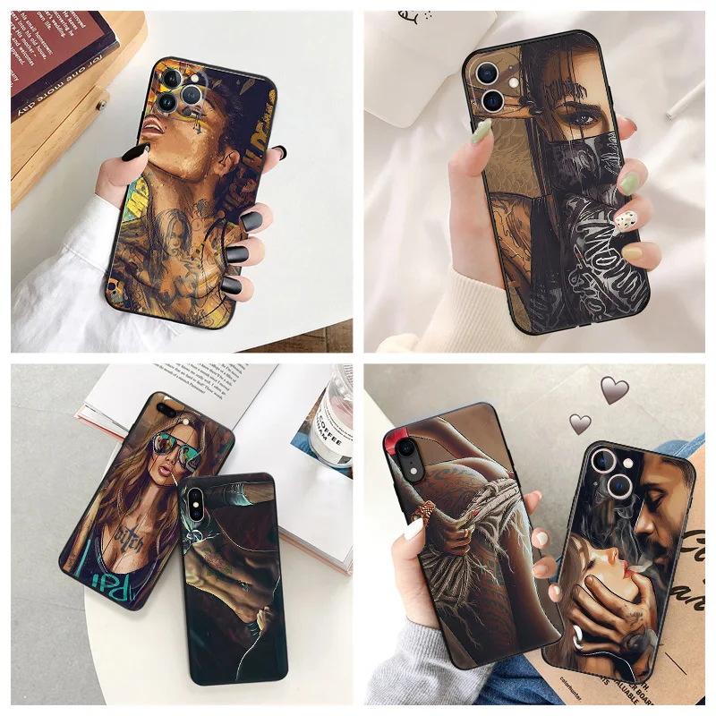 For Apple iphone 14 Plus XS 13 Pro Max 12 Mini 11 SE XR X 7 8 6 6S 14Pro Fashion Sexy Tattoo Girl Soft Phone Shell Case Cover