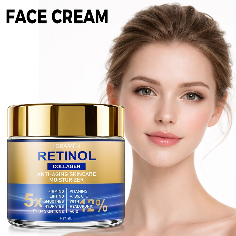 Creme facial com retinol, hidratante, removedor de rugas, colágeno, ácido hialurônico, 30g/60g, cosméticos para cuidados com a pele para mulheres e homens