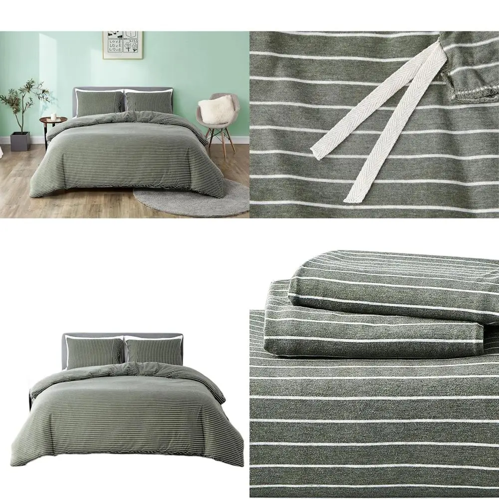 

Полный/королевский трикотажный комплект пододеяльников, 100% мягкий хлопок, на молнии, зелено-белый (1 чехол, 2 чехла)