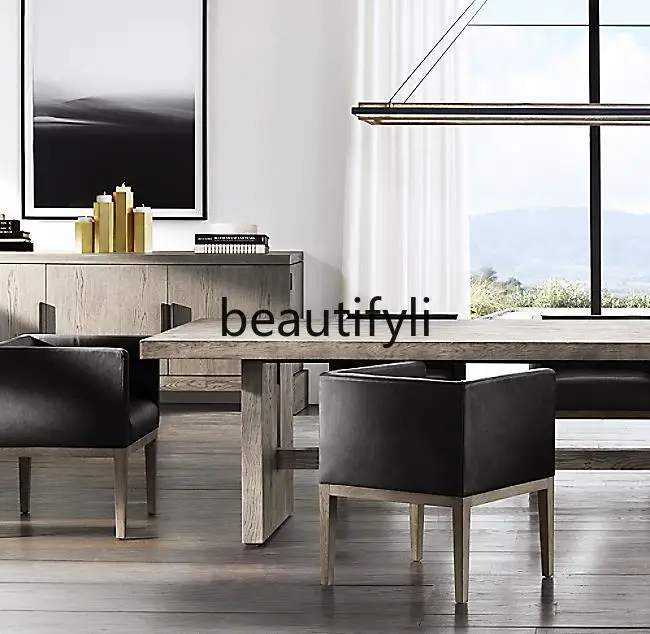 

Italian Style Solid Wood Dining Table Modern Minimalist Table American Country Vintage Long Table