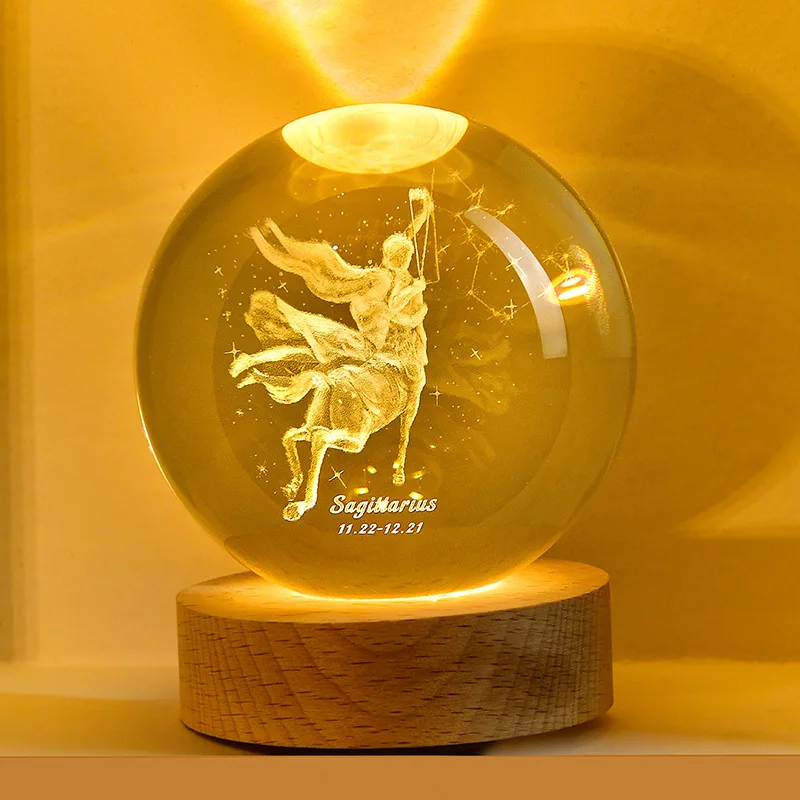 Creative 3D Crystal Ball 12 Constellations Night Light Colorful Light Atmosphere Lamp Aries Taurus Gift Souvenir Home Decoration