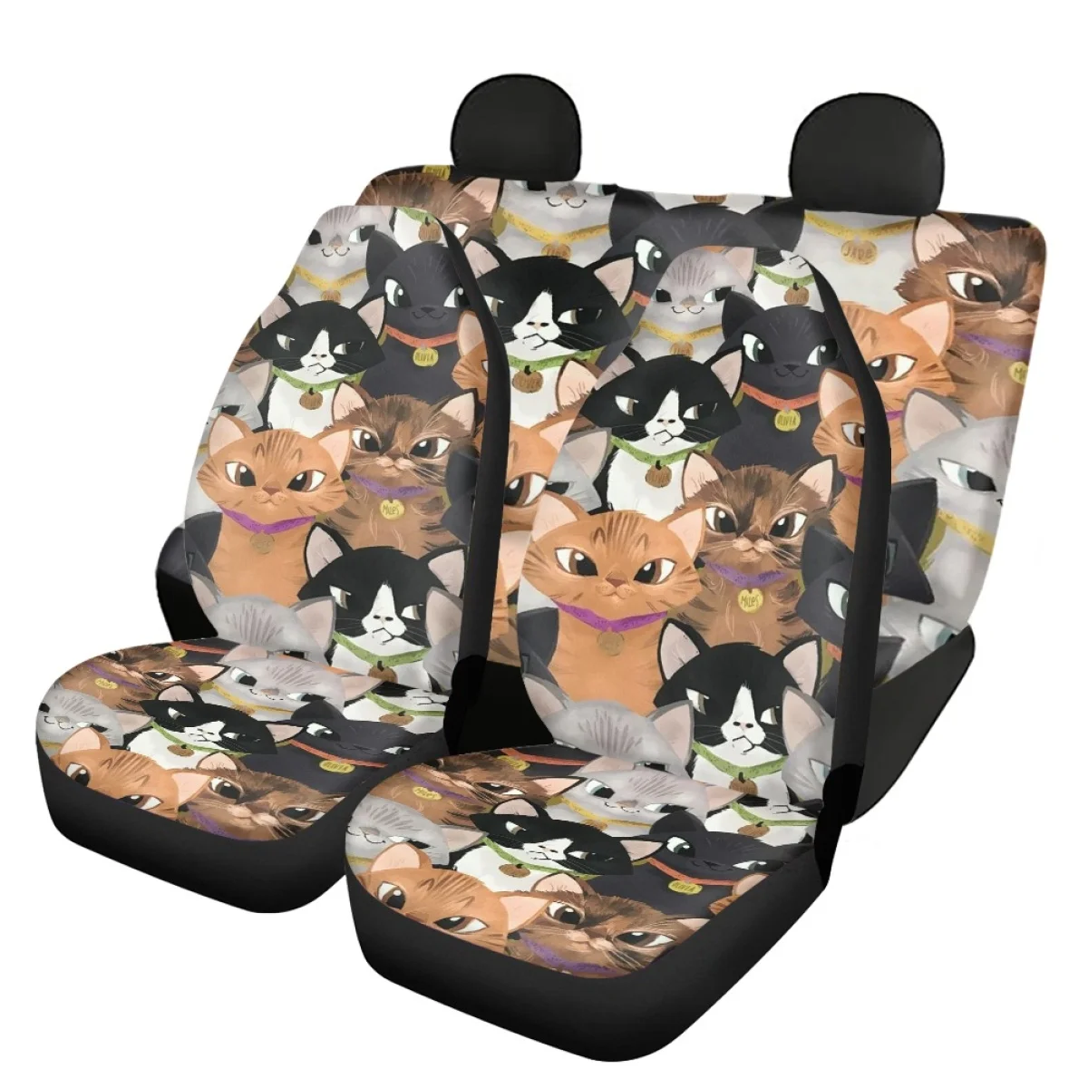 

Funny Cats Pattern Car Seat Cover Set for Women Universal Fit SUV Truck Sedan Elastic Front Back Seat Cover Accesorios Para Auto