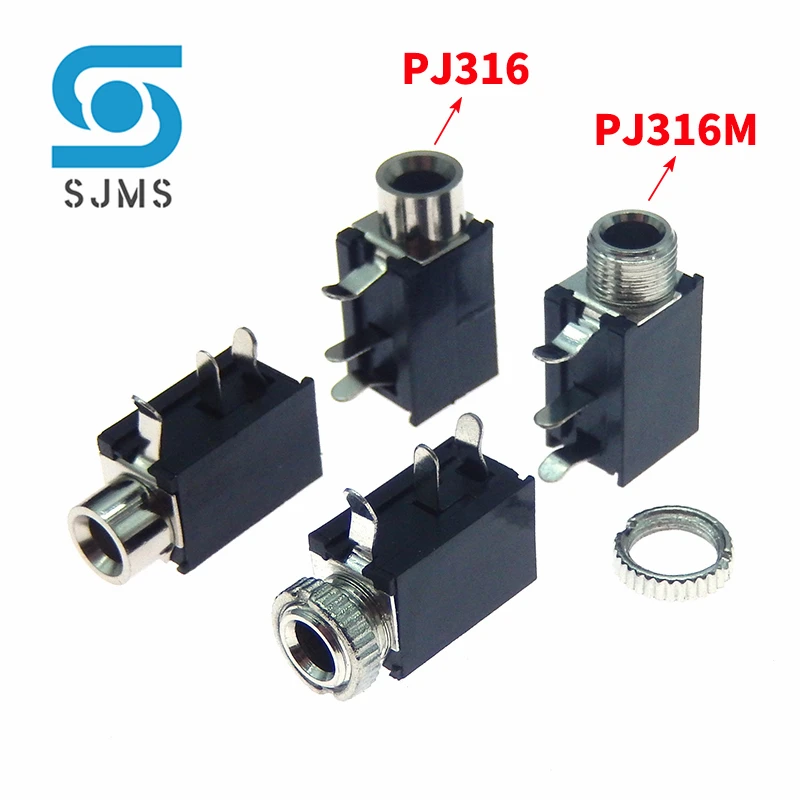 5/10 PCS  Headphone Jack Socket PJ316 PJ316M 3 Pin 3.5mm Audio Jack Socket for Headphone With Nut PJ-316M PJ-316