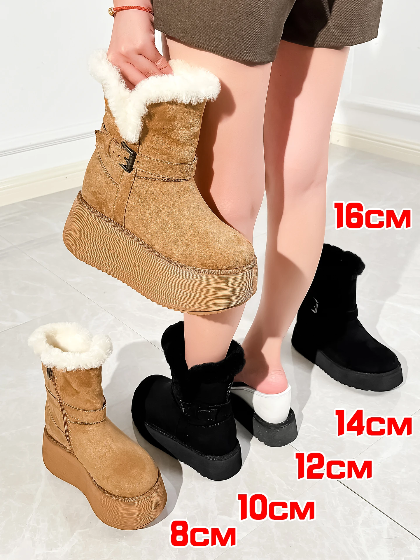 8-16cm Platform Snow Boots for Winter Women Wool Boots Petite Women Height Increasing Elevator Shoes Lightweight Chunky Booties