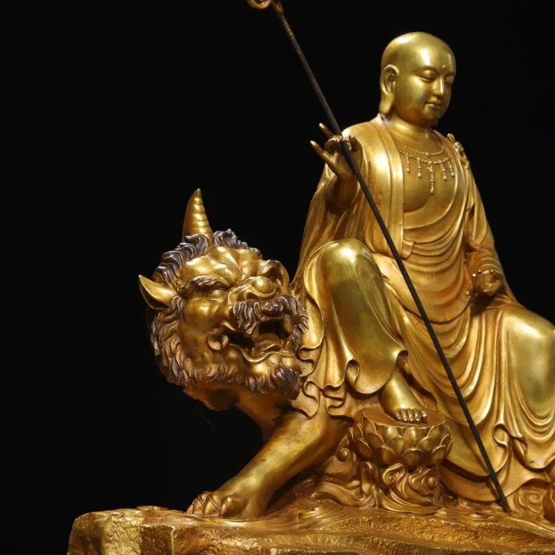 Hand-Cast Premium Brass Gilded Ksitigarbha Buddha Statue - 11.4