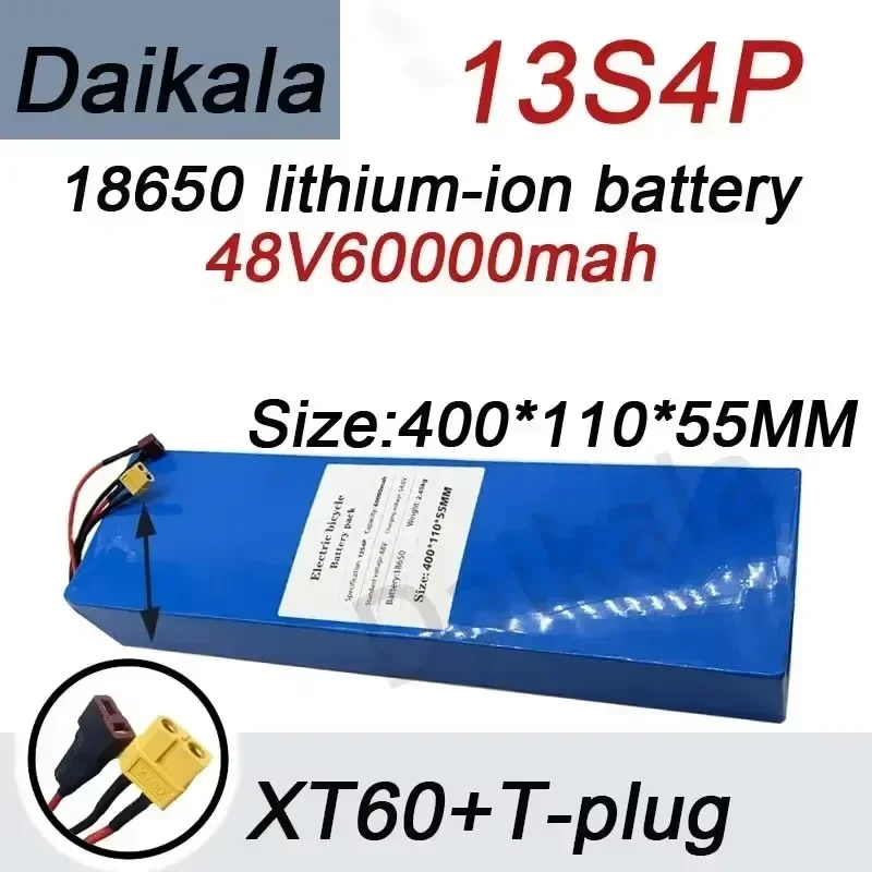 100% Original 13S4P 60000mAh 48V Lithium-ion Battery Pack, 54.6V Charger, with BMS, Suitable for Electric Scooters