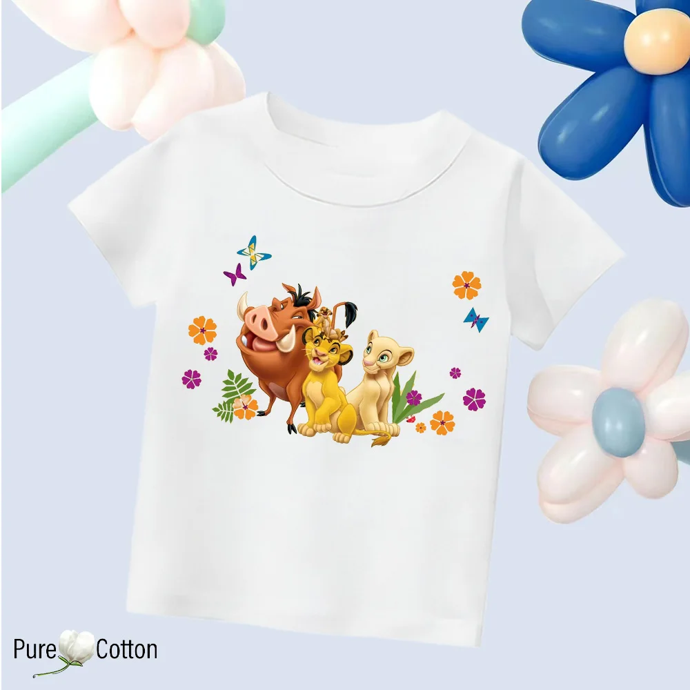 

Специальная летняя одежда из чистого хлопка, Повседневная футболка с мультяшным рисунком для детей, мальчиков и девочек, топ с маленьким львом, Спортивная футболка с коротким рукавом