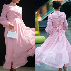 Jiayigong High Quality Sparkle  Chiffon Bow Pleat Valentine's Day A-line High Collar Bespoke Occasion Gown Midi Dresses