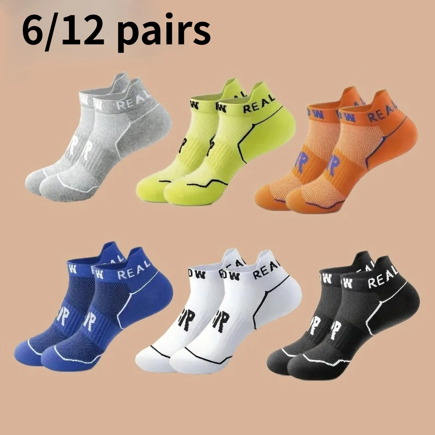 Men's 6/12Pairs Letter Sports Socks Mesh Breathable Comfy Quick-Dry Ankle Socks Unisex Couple All-Season.