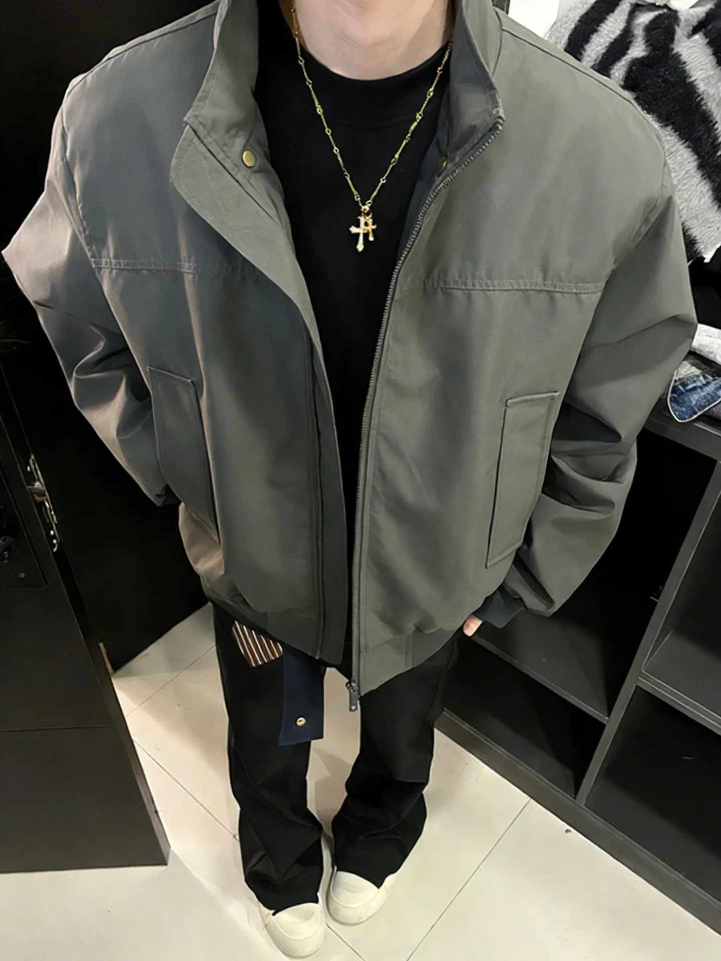 

Cleanfit Men's ort Flight Jaet Spring Casual Sle Tee-Proof Stand Collar Baseball Coat Polyester Fiber Long Sve Zipper