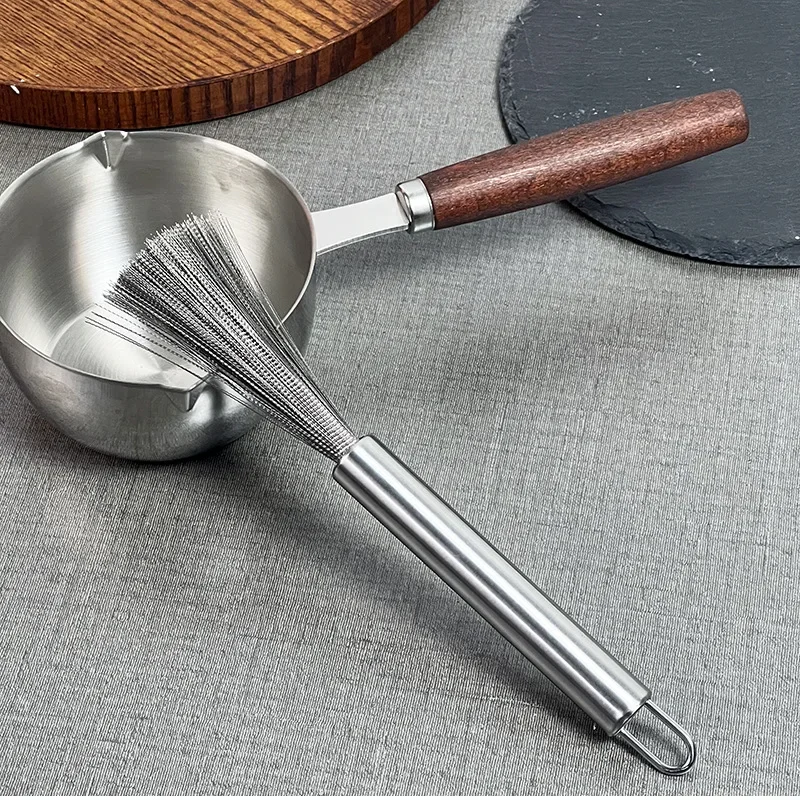 Kitchen Stainless Steel Cleaning Brush Long Handle Anti-Rust Pot Scrubber Utensil Cleaning Tool