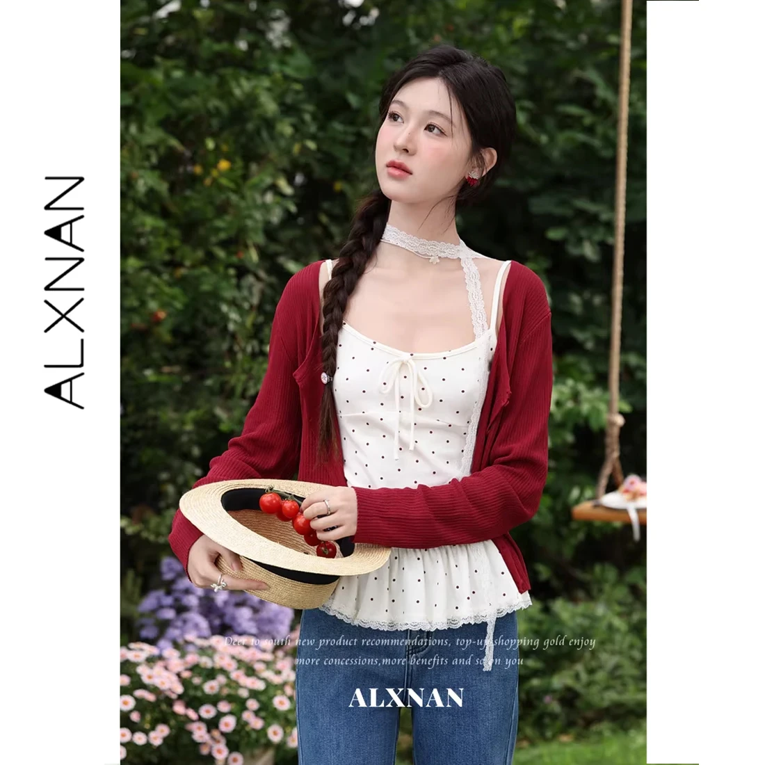 

ALXNAN Women's Cardigan Red Long Sleeve Knitted Tops Spring Summer Fashion Casual Open Front Outerwear Ladies Elegant L63115