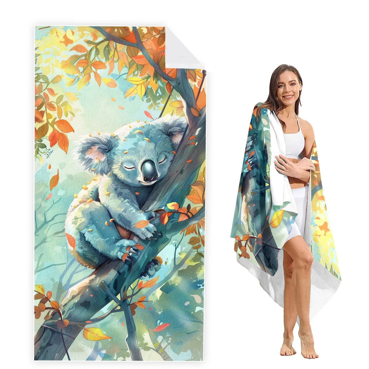 Koala Beach Towel Oversized,Super Absorbent Sand Free Thick Microfiber Beach Towel,Beach Towels for Kids,Men,Women