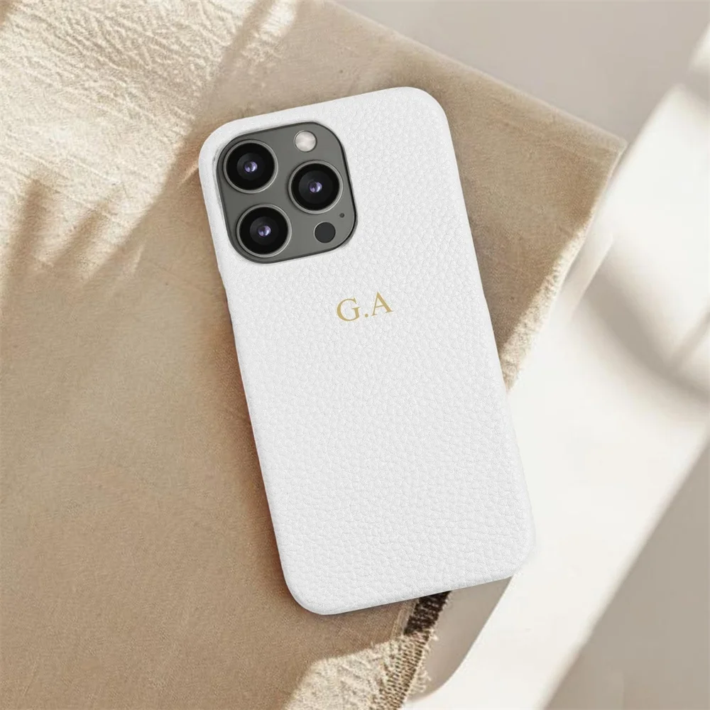 Customized Gold Letter Name PU Leather Cases For Iphone 16 pro 13 12 15 14 Pro Max 15 plus Cases Hard PU Cover