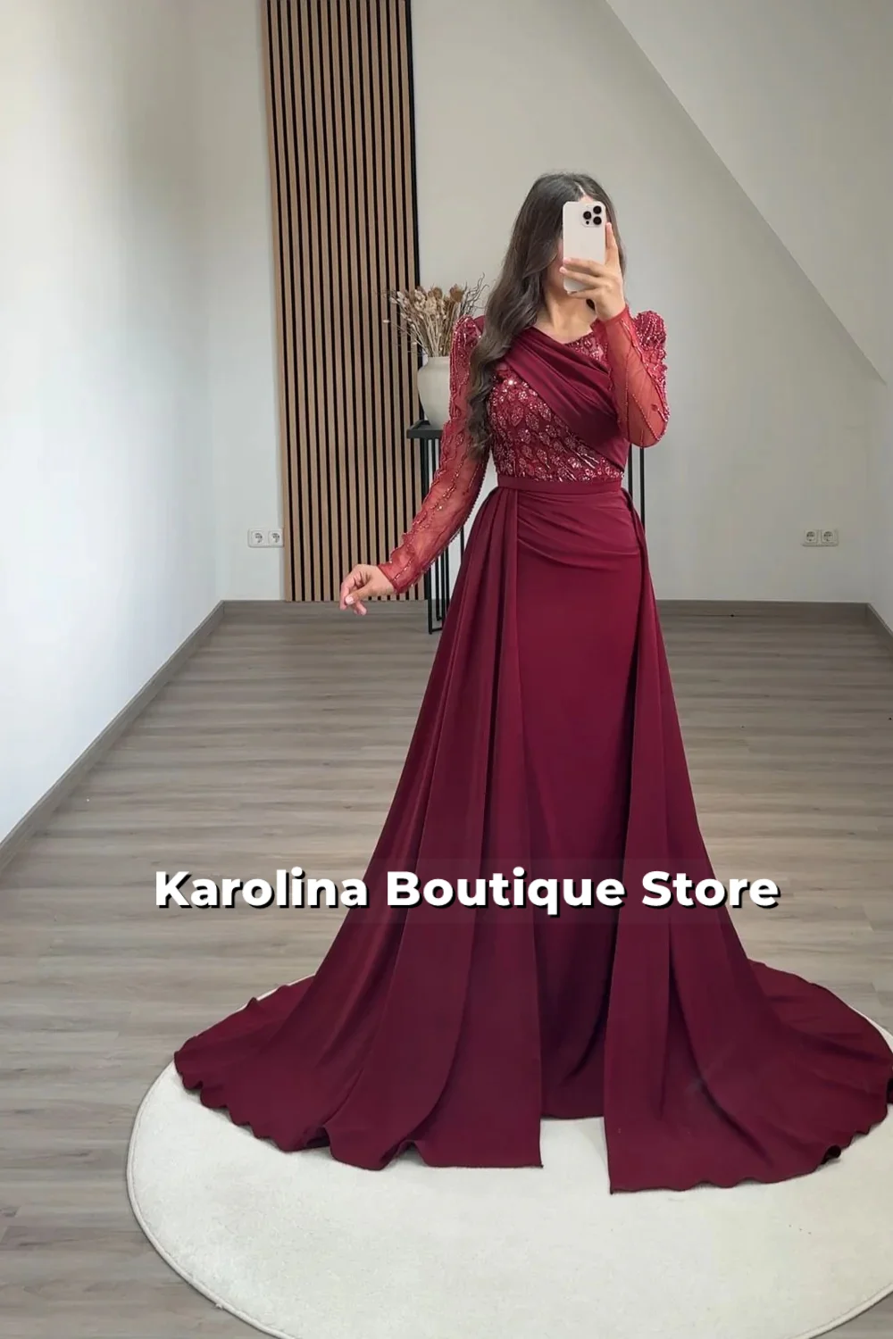 

Jersey Beading Pleat Asymmetrical Neck Burgundy Floor-length Women's Evening Bespoke Occasion Classic Elegant Formal Customized