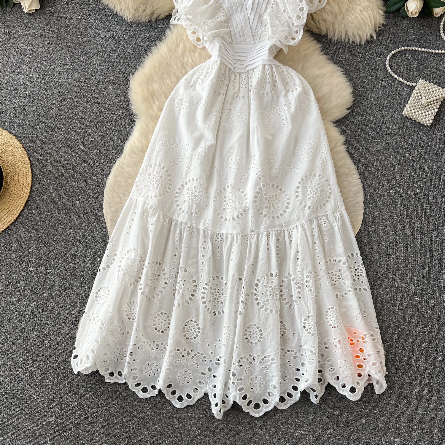 Imagem -06 - Vestido Midi Branco com Plissado para Mulheres Plissado Chique Plissado Estilo Boho Férias na Praia Chique Novo Verão 2023