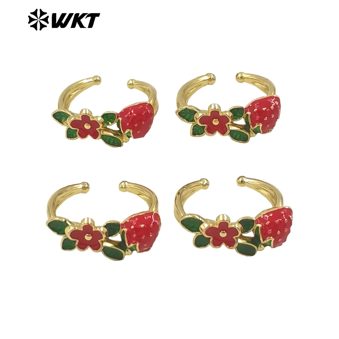 

WT-RF011 Hot Sales Gold Plated Adjustable Ring Strawberry And Flower Cute Jewelry Resist Tarnishable As Ladies Birthday Gift