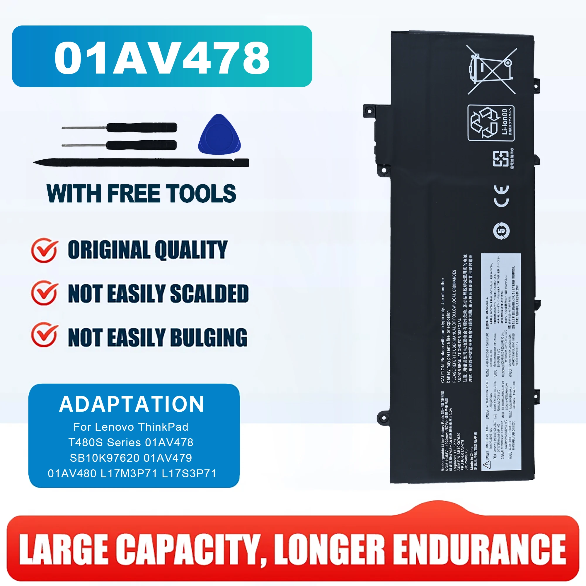 57Wh 01AV478 01AV479 01AV480 Laptop Battery for lenovo thinkpad t480s L17L3P71 L17M3P71 L17M3P72 SB10K97620 SB10K97621