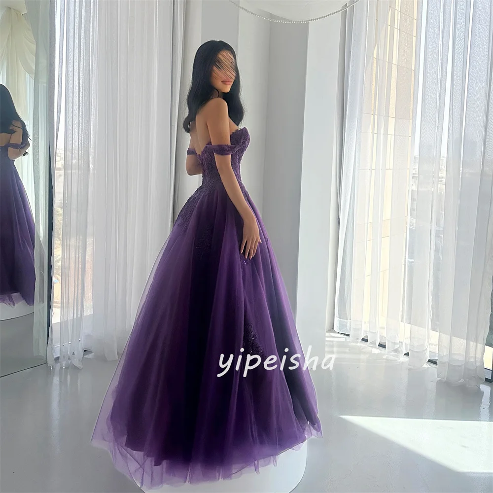 Индивидуальные высококачественные одинаковые тюлевые аппликации с бисером, длинные платья трапециевидной формы с открытыми плечами, модные платья на заказ