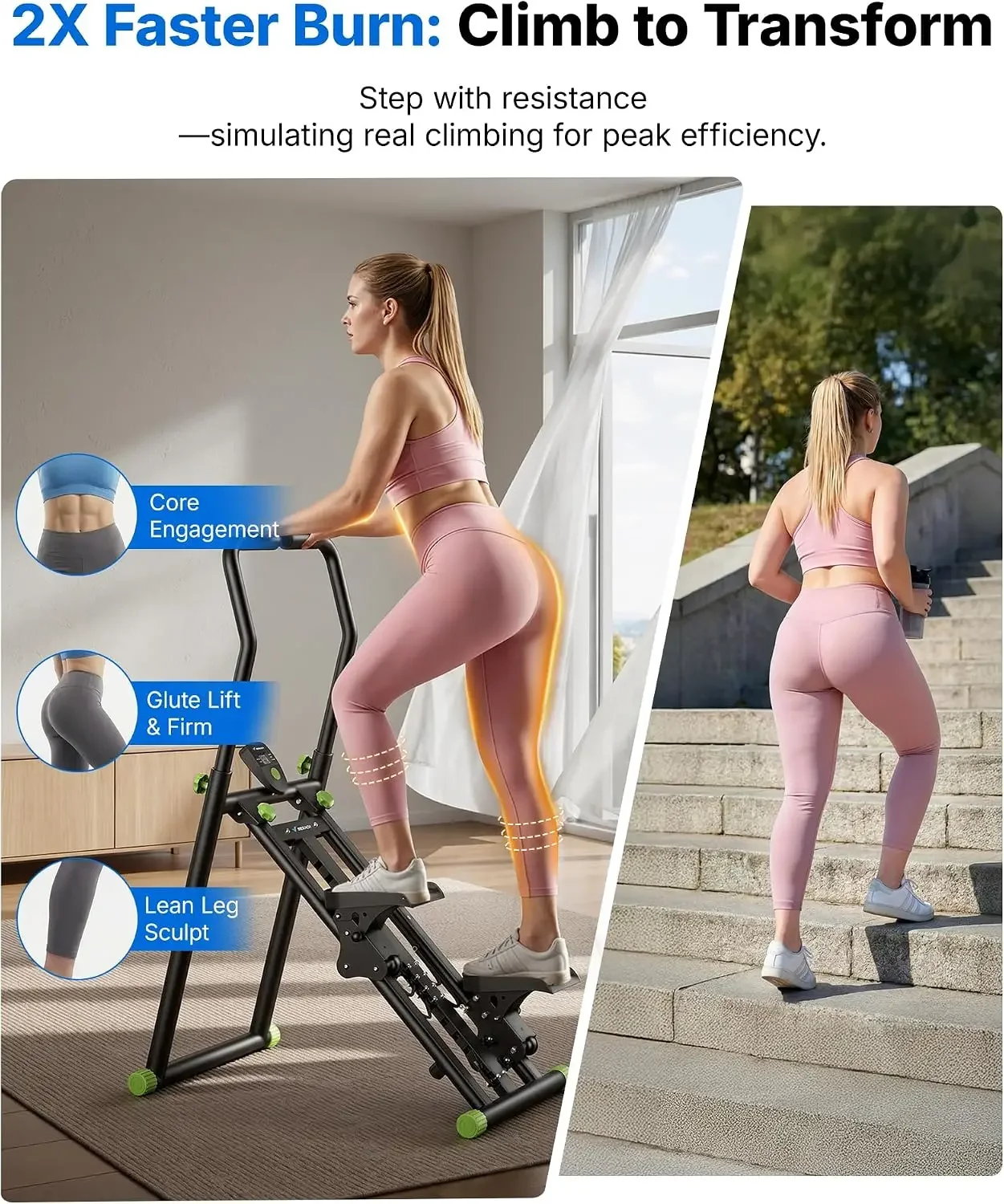Stair Stepper with Adjustable Resistance, Foldable Stair Climber | Multi-Level Resistance, 3 Adjustable Angles, Stable
