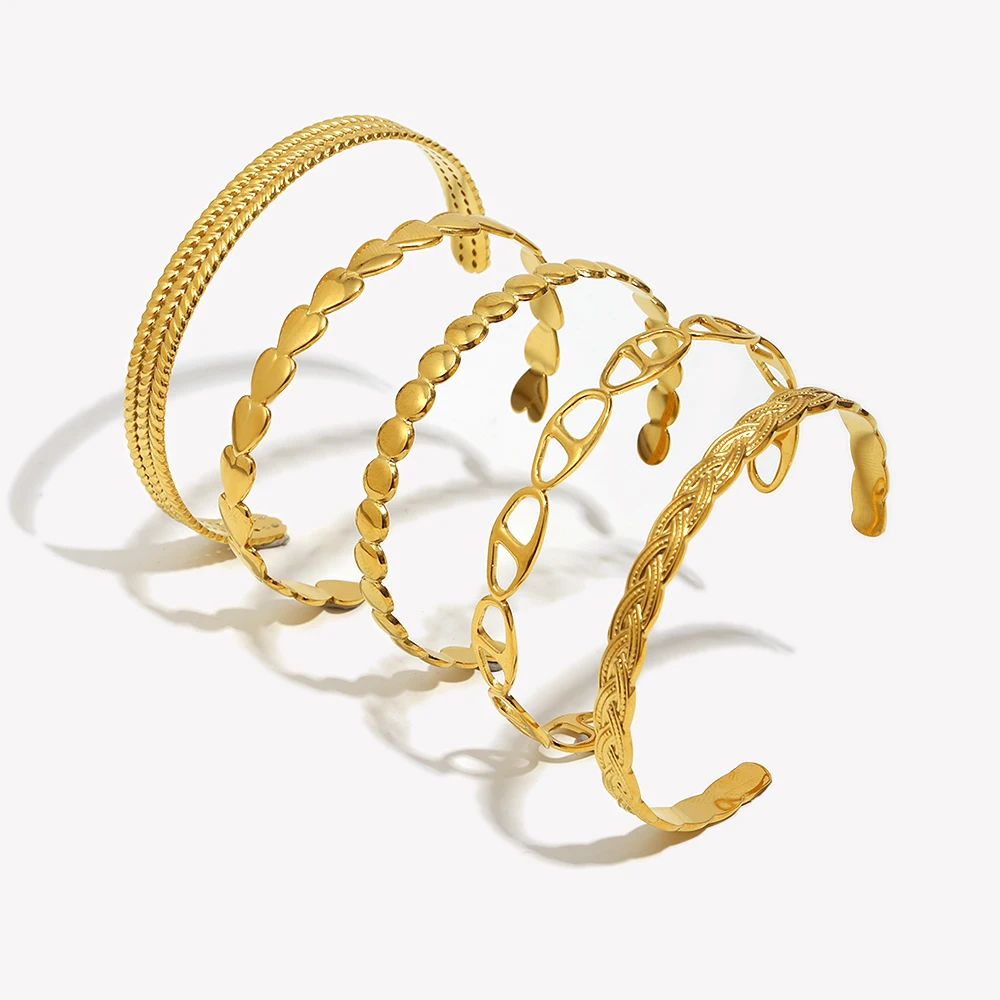 E.B.belle regulowane bransoletki z otwartym mankietem ze stali nierdzewnej bransoletki dla kobiet moda serce okrągły warkocz pozłacana bransoletka — zdjęcie 3