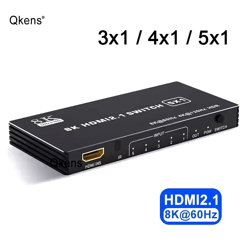 8K 60Hz HDMI 2.1 Switch 4x1 3x1 5x1 HDMI Switcher Video Converter 4K 120Hz 3 4 5 in 1 Out HDR10 3D 48Gbps for Xbox PS5 Projector