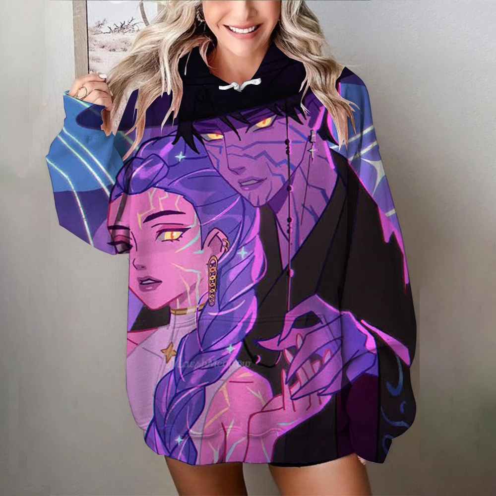 KPop شيطان الصيادين طباعة المرأة البلوز لينة عادية فضفاض خمر الإناث هوديس 2025 الشتاء طالب القمم #6