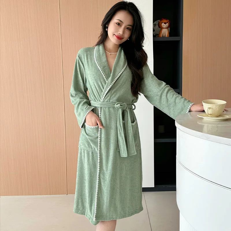 Warm Plush Sleepwear Kimono Bathrobe Gown Thickened Loose Women Coral Fleece Homewear New Winter Female Flannel Robe Loungewear