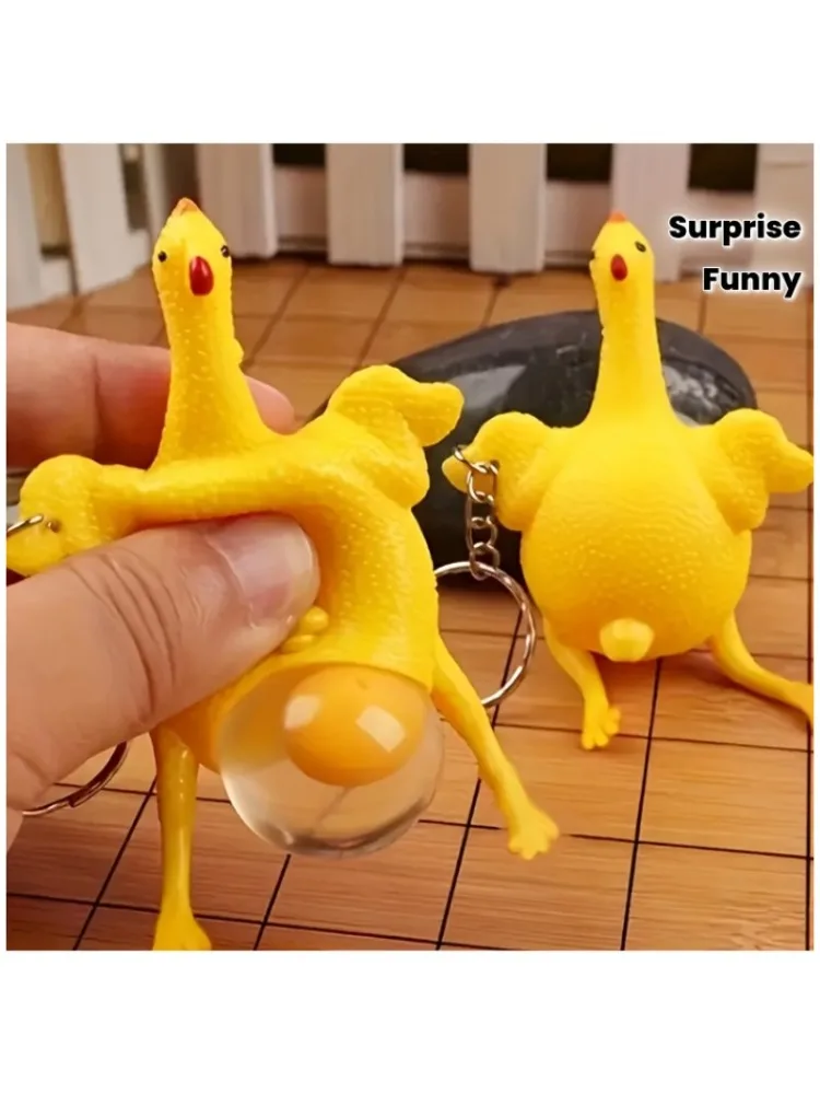 

1 fun keychain, novelty squeeze egg laying chicken toy key ring, surprise soft cute children's toy
