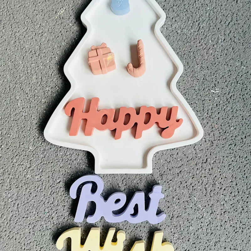 صينية شجرة عيد الميلاد الكبيرة قالب من السيليكون لتقوم بها بنفسك طبق تخزين الخرسانة أطيب التمنيات رسالة ديكور الجبس الطين الراتنج صب هدية عيد الميلاد #4