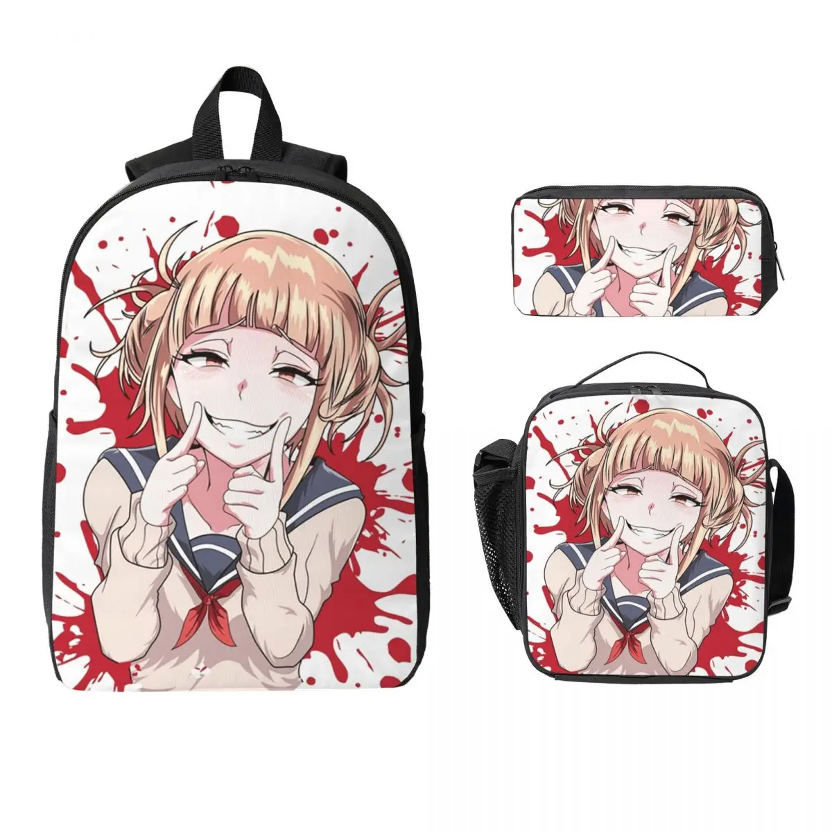 

Himiko Toga Boku No My Hero Academia Backpack Boys Girls BookBag School Bag Shoulder Bags 3ps Insulated Lunch Bag Pencil Case