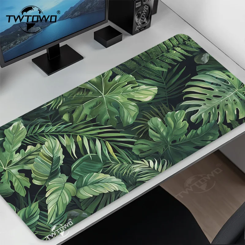 Mauspad Gaming Green Leaves XL HD Home Custom Mousepad XXL Schreibtischmatten Naturkautschuk Teppich PC Mausmatten Desktop-Mauspad