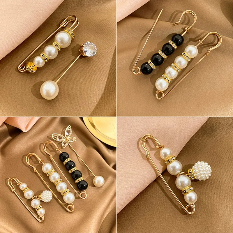 3/4/5/6 pcs Fashion Pearl Brooch Waist Cinching Adjustable Skirt Anti-slip Metal Pin Fixed Clothes DIY Accessories