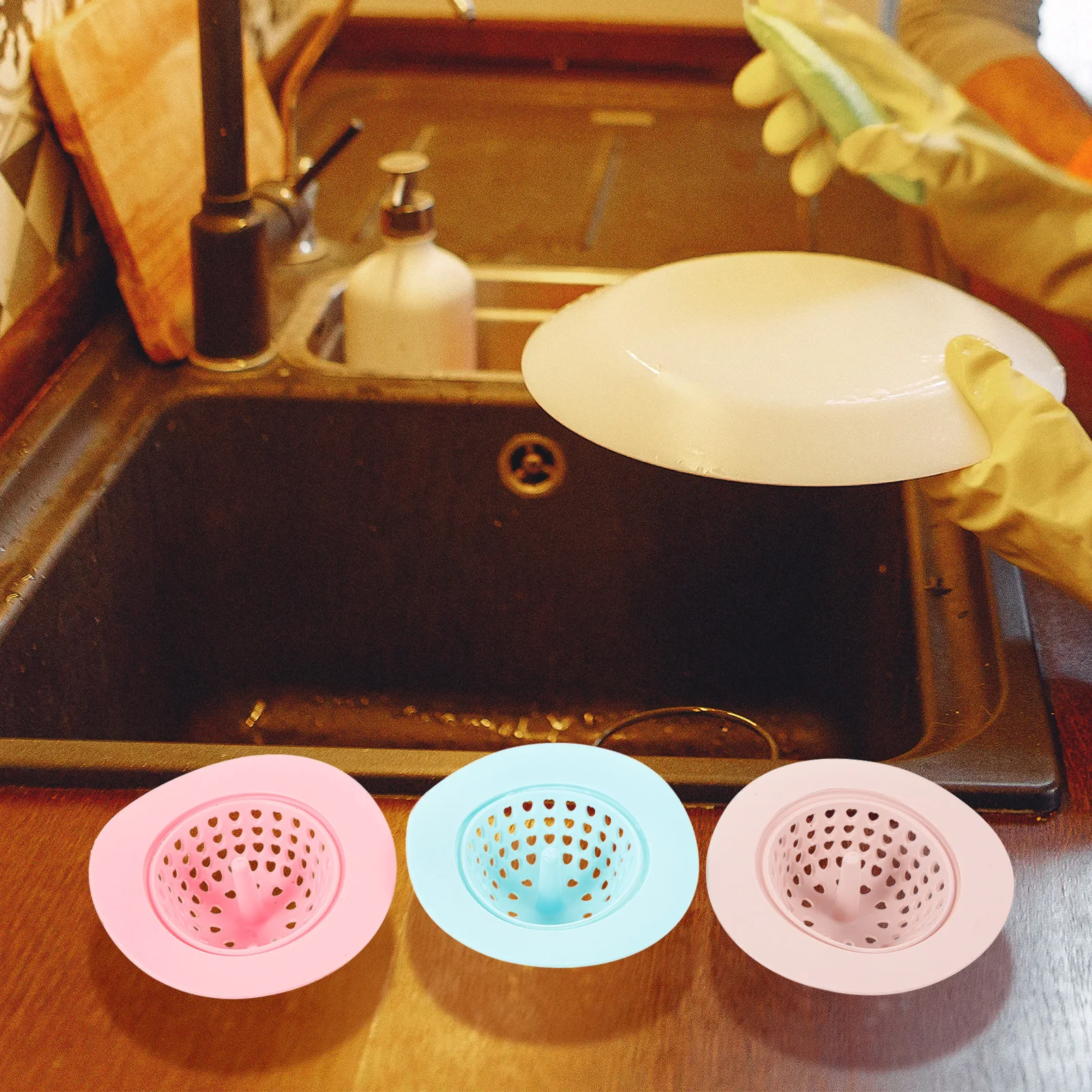 6 قطعة شبكة تصفية السيليكون للمطبخ مصفاة حوض استنزاف الشعر الماسك الشحوم فخ سدادة الحمام الطابق استنزاف النفايات المتاح #1