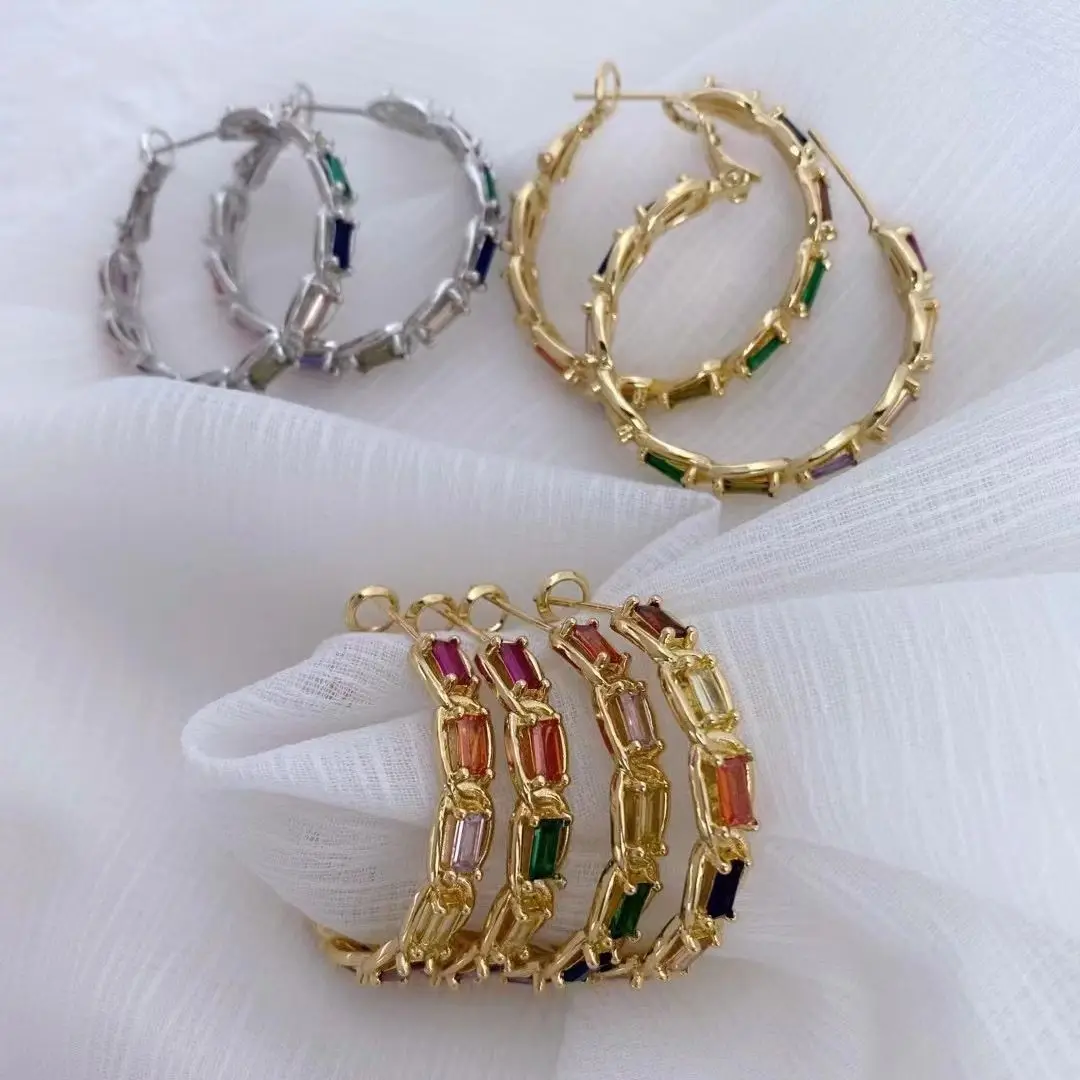 3 Pairs, Shiny Luxury High Quality Inlay Hoop Earrings Round Zircon Earrings for Women Engagement Party Jewelry Gifts