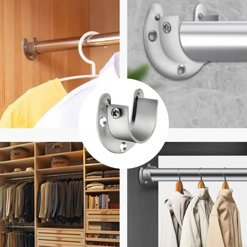 4 Pieces Heavy Duty 304 Stainless Steel Closet Rod Holders Rack Brackets Easy Installation No Tool Needed For 25mm Poles 37JD