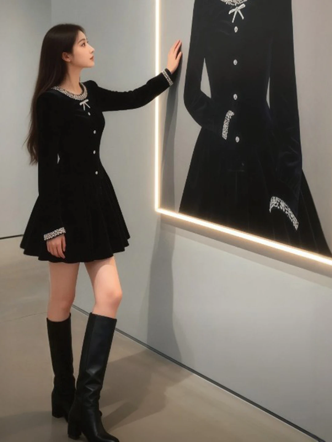 

Новинка! Модное женское хлопковое платье Hebe Sle Unique Puffy Black с длинным рукавом, приталенное, для офиса и свиданий, коллекция Весна 2026