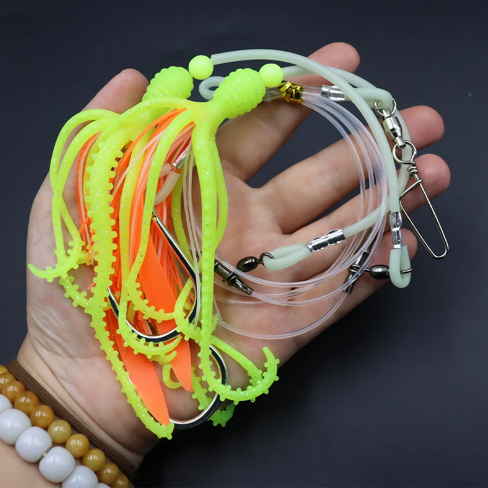 ZYZHE 1 Stück Tiefsee-Angelrig mit BKK-Haken, Weicher Oktopus-Köder für Hochsee-Angeln, Kabeljau- und Schnapper-Rigs – Detail 10