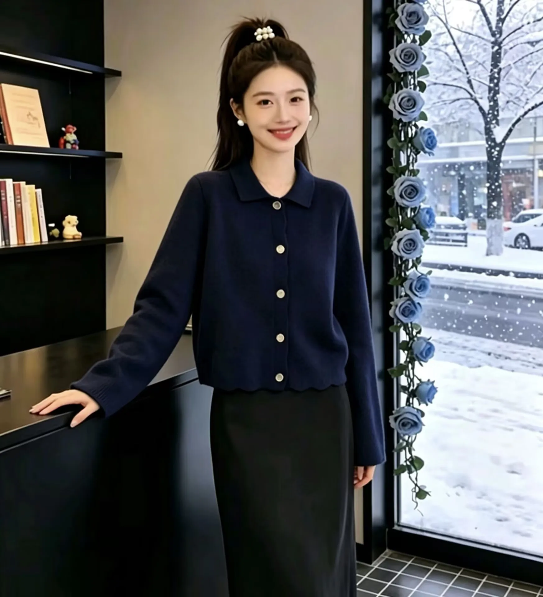 Women's Autumn Winter knitted cardigan jacket  Lapel Long Sleeves Casual Coat Fashion Warm Female high-end Tops