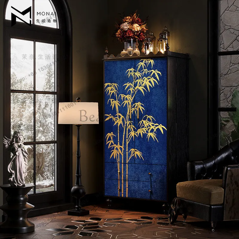 Factory Direct Sales Chinese Style Solid Wood Wardrobe, Living Room Storage, Bedroom, Bedside Storage, French Retro High-end Fee