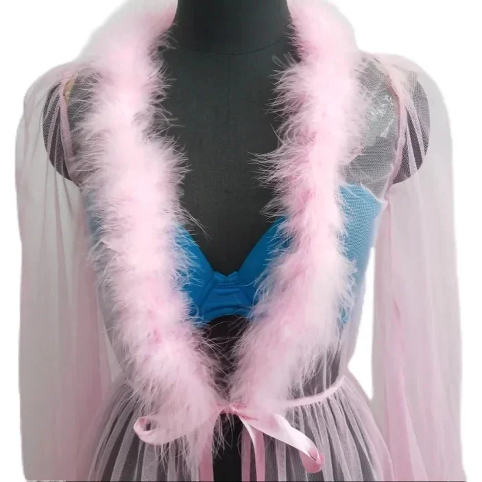 Women Sexy Furs Pajama Long Dress Trench Pajama Party