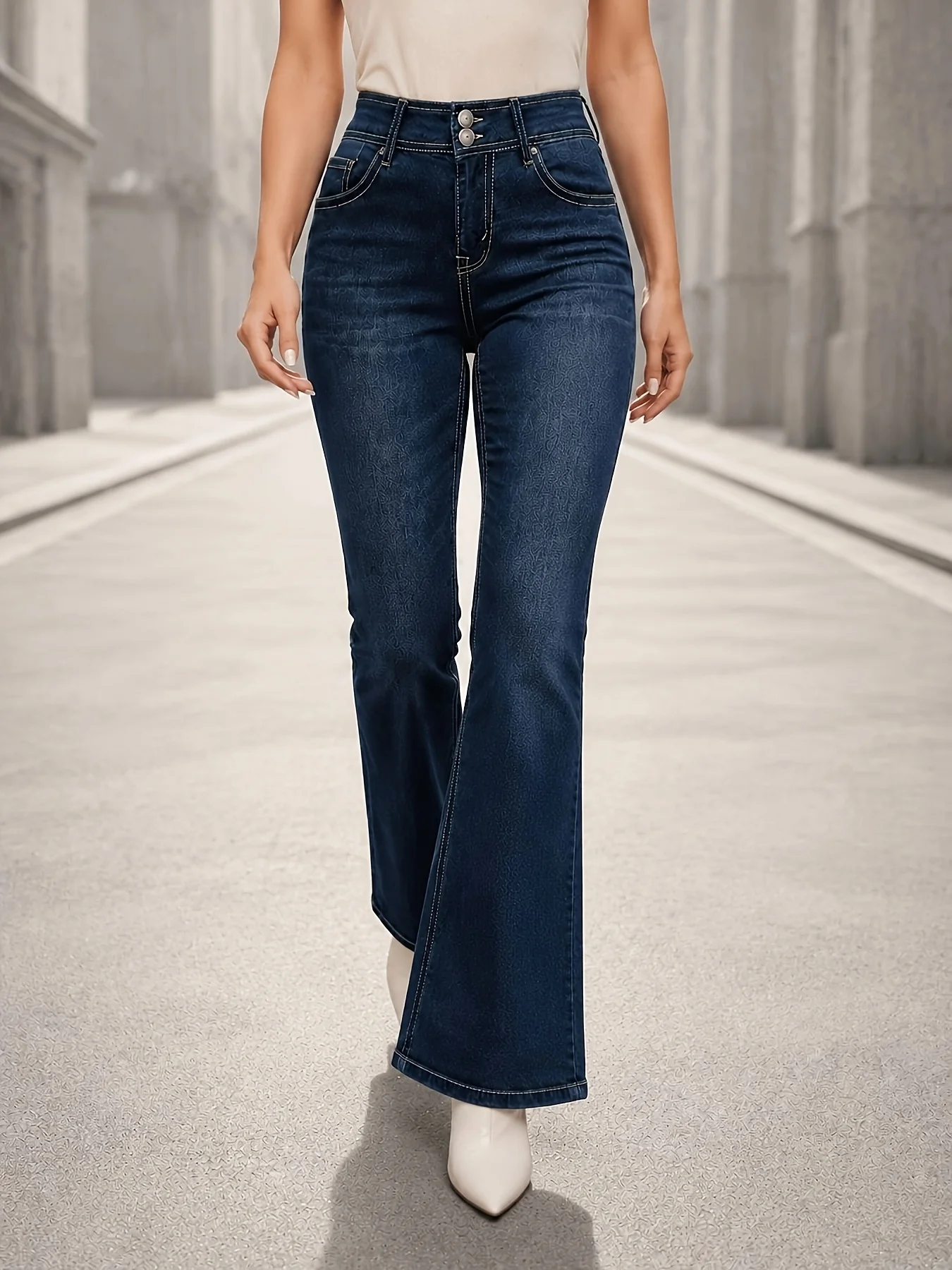 Ladies' fashion and casual Double Button Straight-fit Jeans, Cross Embroidered Back Pockets, Tummy Control Curvy, Vintage Western Style Jeans,Fashionable and versatile, suitable for various occasions, Women's new autum