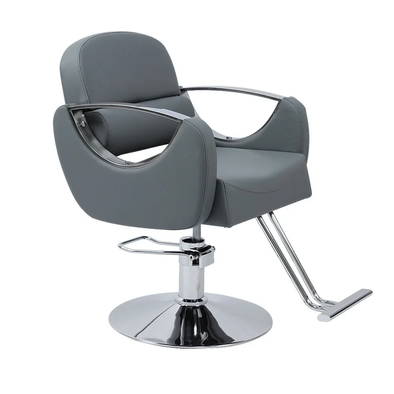 Silla De Barbero cómoda y moderna, muebles De salón De peluquería ajustables, color gris clásico con ruedas