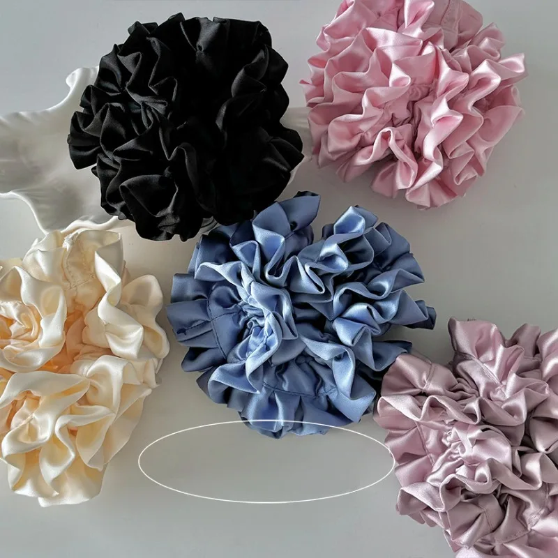 2024 Fashion Satin Pleated Multi-layer Scrunchie Headdress Creative Design Korean Colored Oversized Hair Ties Hair Accessories