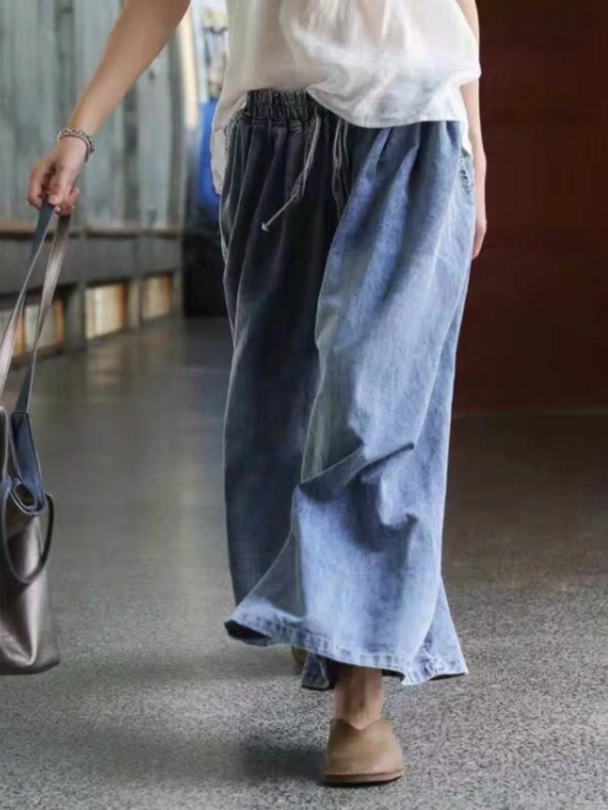 Jean lanterne ample à jambes larges pour femmes, taille haute, Denim bleu, amincissant, pantalon à neuf points, nouvelle marque Sle Fi Dr Cloud, été