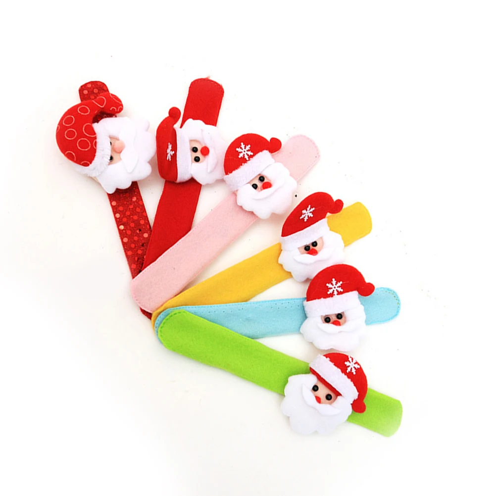 

8pcs Slap Bracelets Pat Wristb Rings Santa Snowman Reindeer Decorations Soft Fabric Adjustable Size Kids Adults Holiday